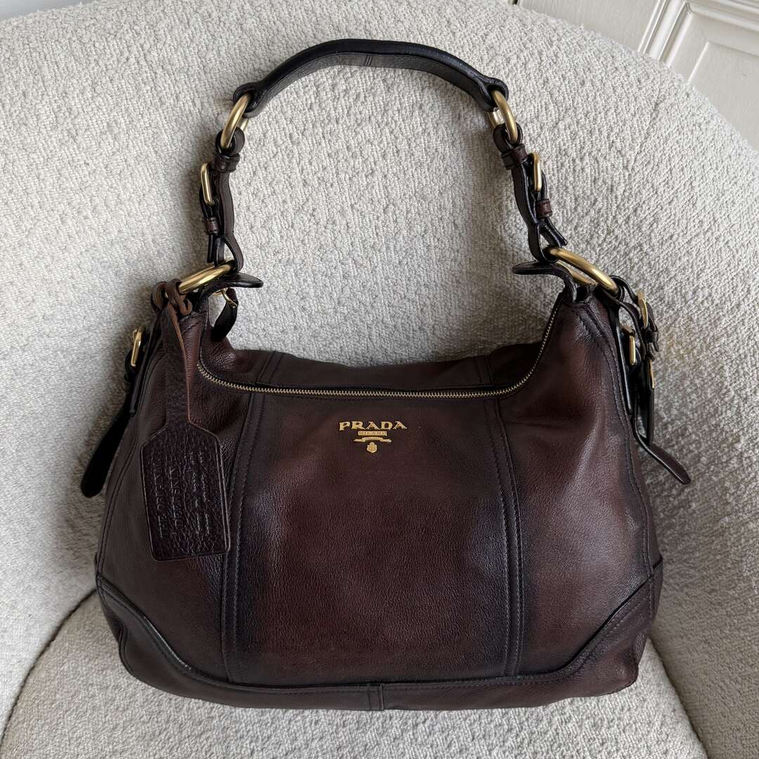 Prada Vitello Daino Brown Leather Shoulder Bag