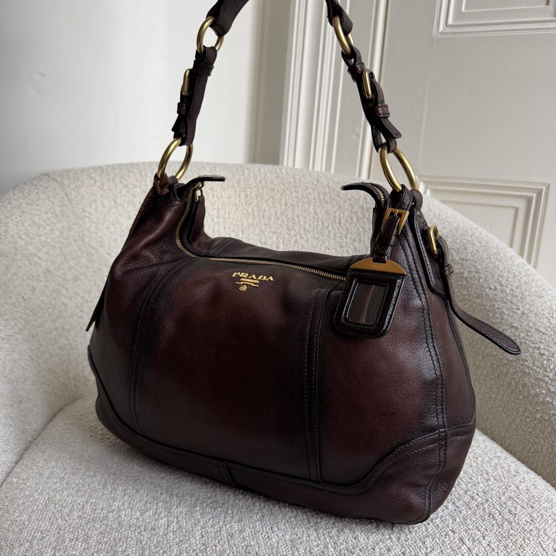 Prada Vitello Daino Brown Leather Shoulder Bag