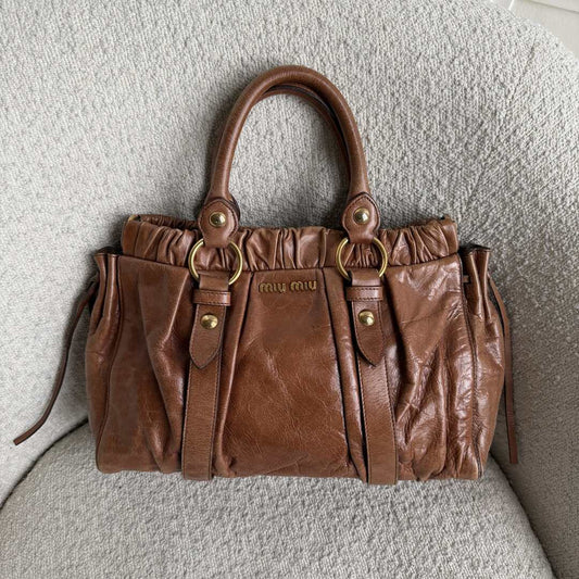Miu Miu Vitello Leather Brown Handbag