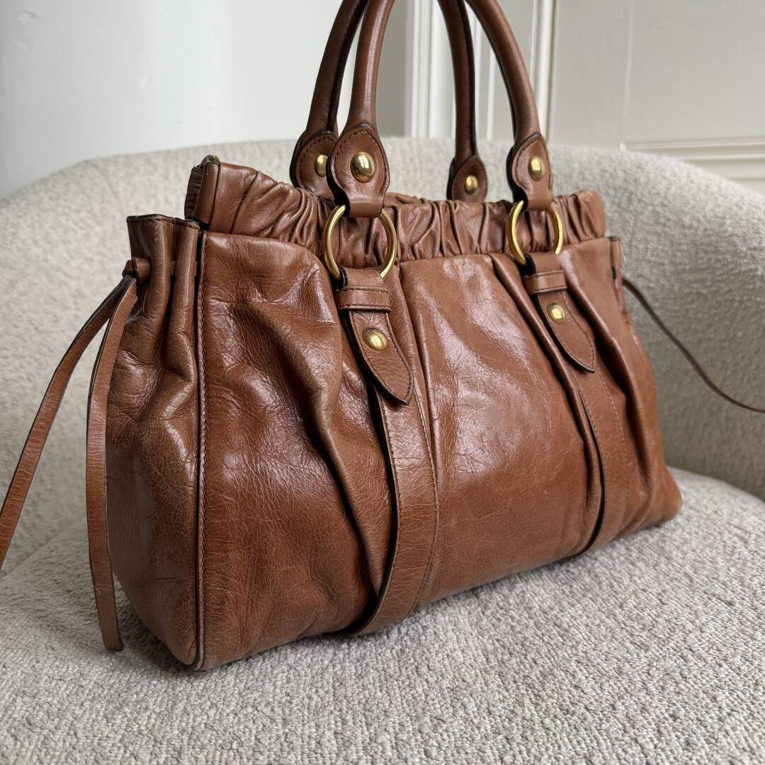 Miu Miu Vitello Leather Brown Handbag