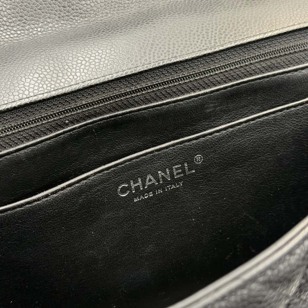 2010 Chanel CC Maxi Classic Caviar Single Flap Black Shoulder Bag