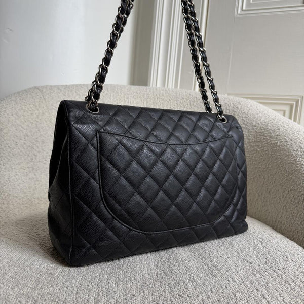 2010 Chanel CC Maxi Classic Caviar Single Flap Black Shoulder Bag