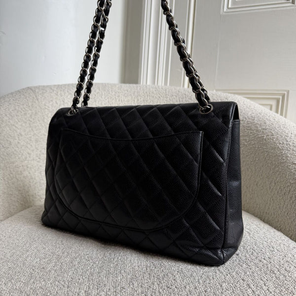 2010 Chanel CC Maxi Classic Caviar Single Flap Black Shoulder Bag