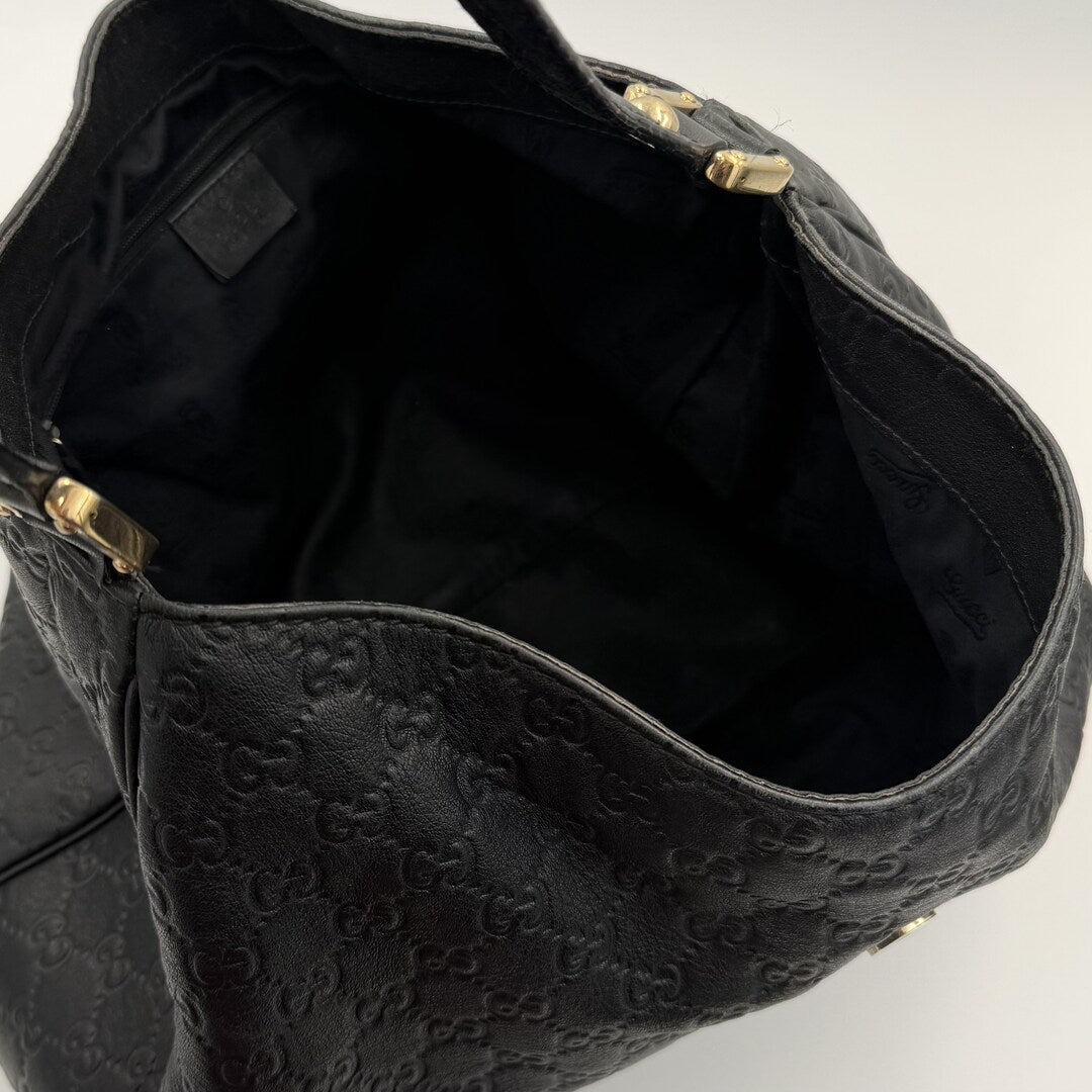 Gucci Guccissima Hobo Black Leather Shoulder Bag