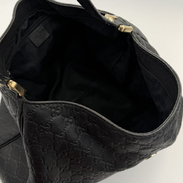 Gucci Guccissima Hobo Black Leather Shoulder Bag