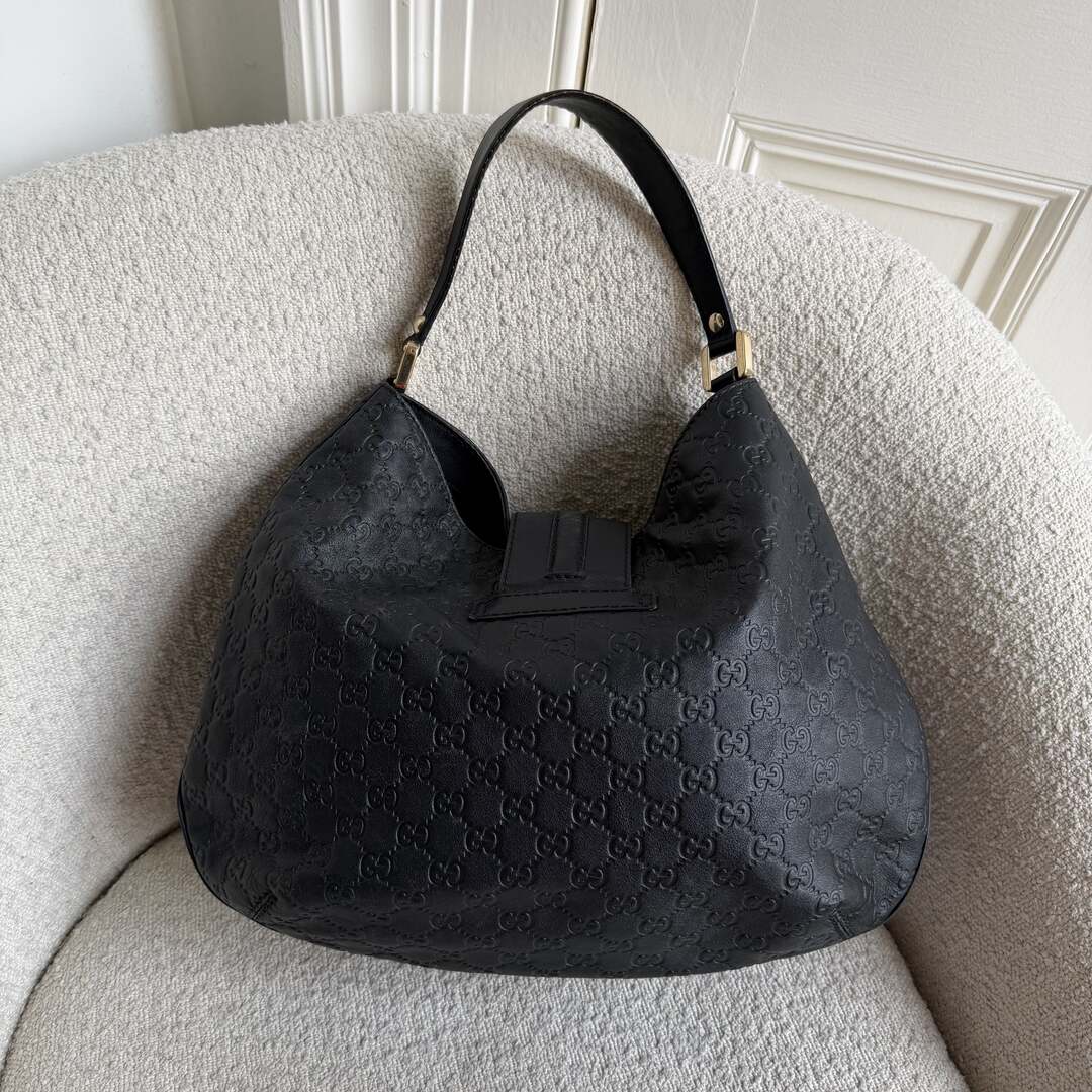 Gucci Guccissima Hobo Black Leather Shoulder Bag