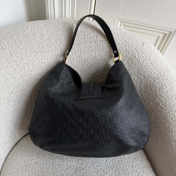 Gucci Guccissima Hobo Black Leather Shoulder Bag