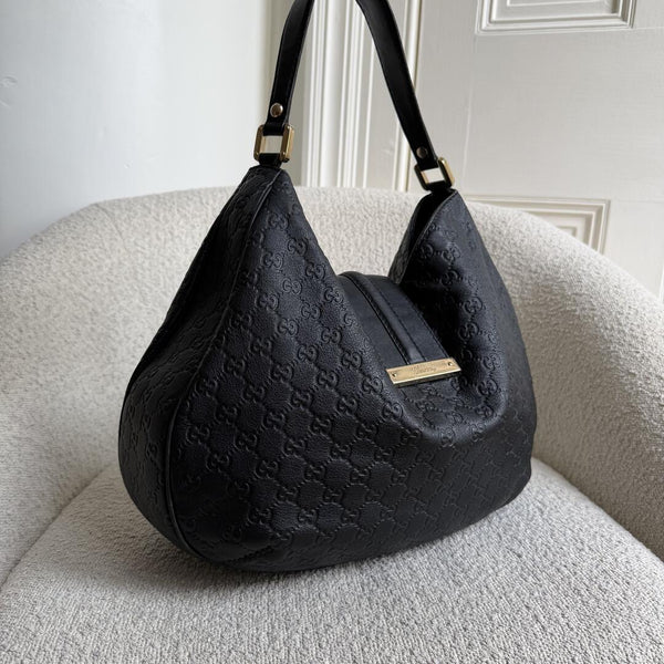 Gucci Guccissima Hobo Black Leather Shoulder Bag