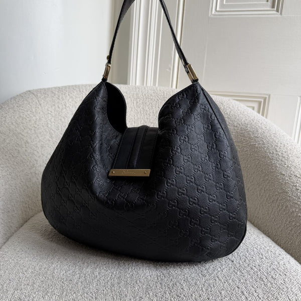Gucci Guccissima Hobo Black Leather Shoulder Bag