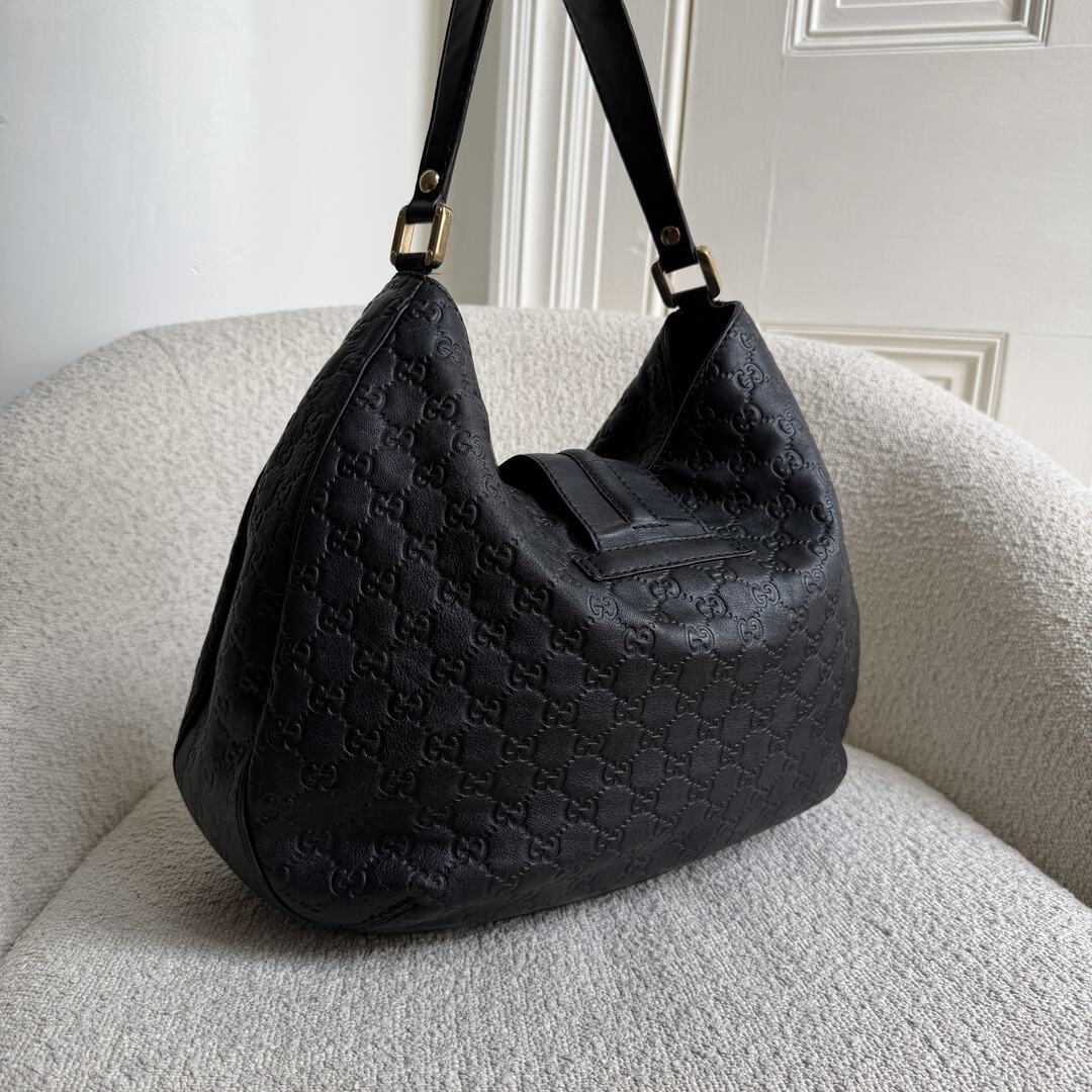 Gucci Guccissima Hobo Black Leather Shoulder Bag