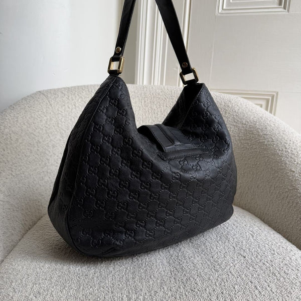 Gucci Guccissima Hobo Black Leather Shoulder Bag