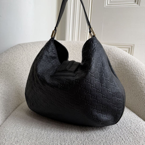 Gucci Guccissima Hobo Black Leather Shoulder Bag