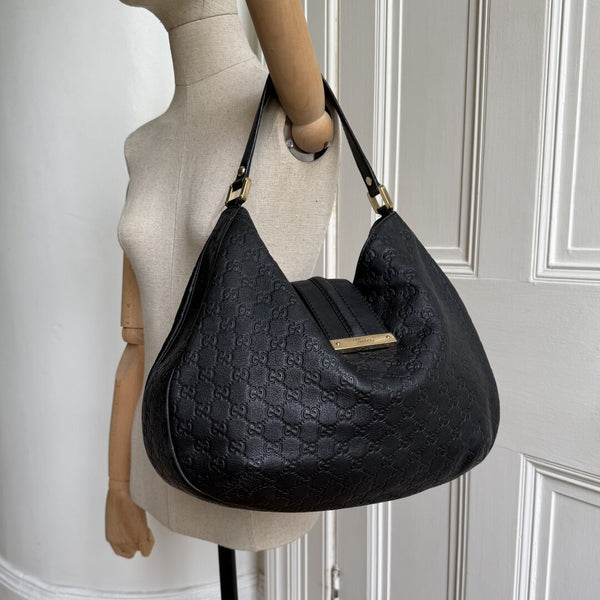 Gucci Guccissima Hobo Black Leather Shoulder Bag