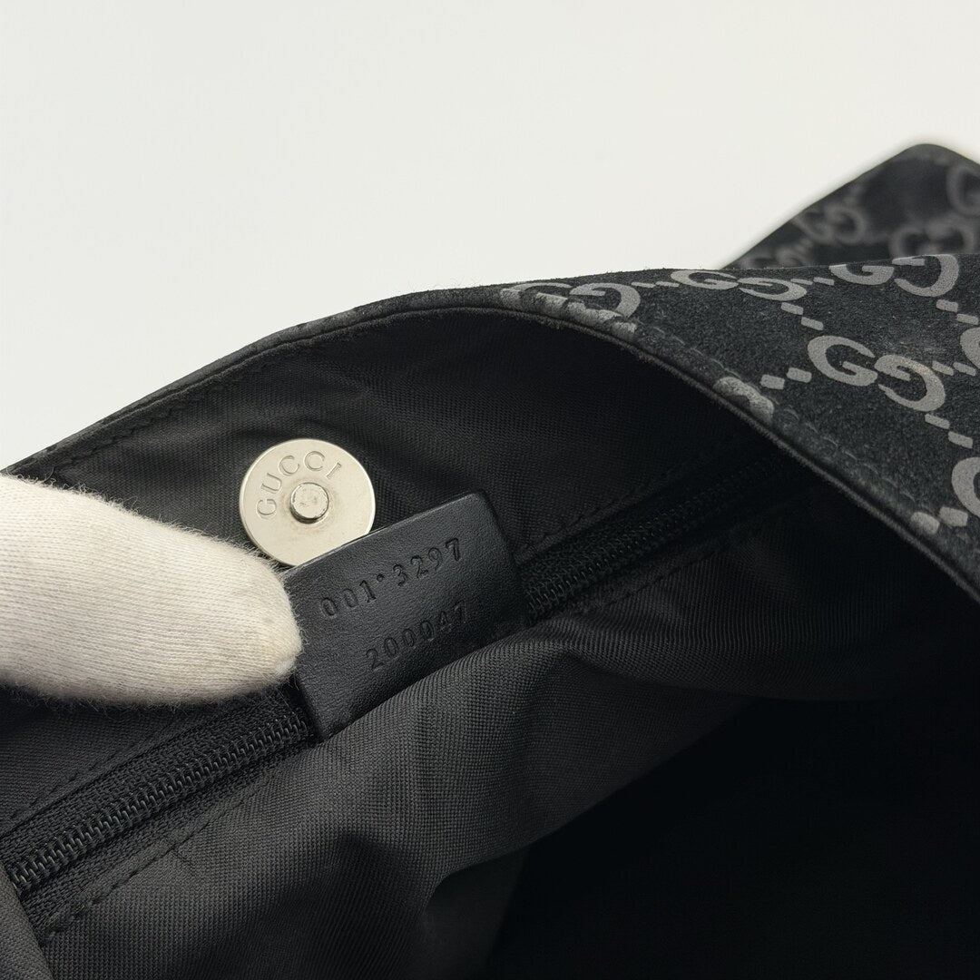 Gucci GG Monogram Suede Navy Shoulder Bag