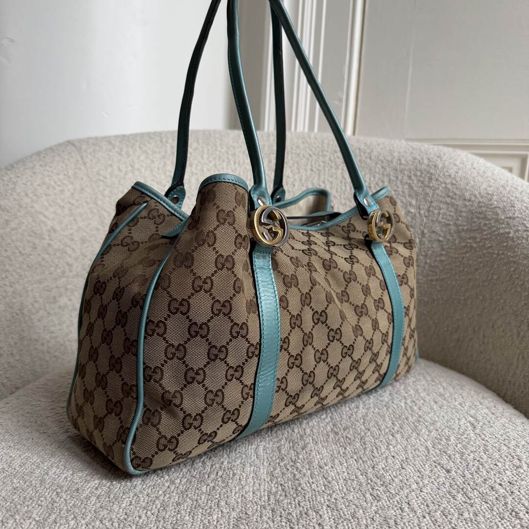 Gucci GG Twins Blue Leather Tote Bag
