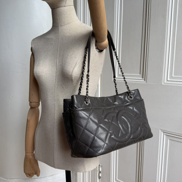 2012 Chanel CC Petite Timeless Caviar Grey Tote Bag
