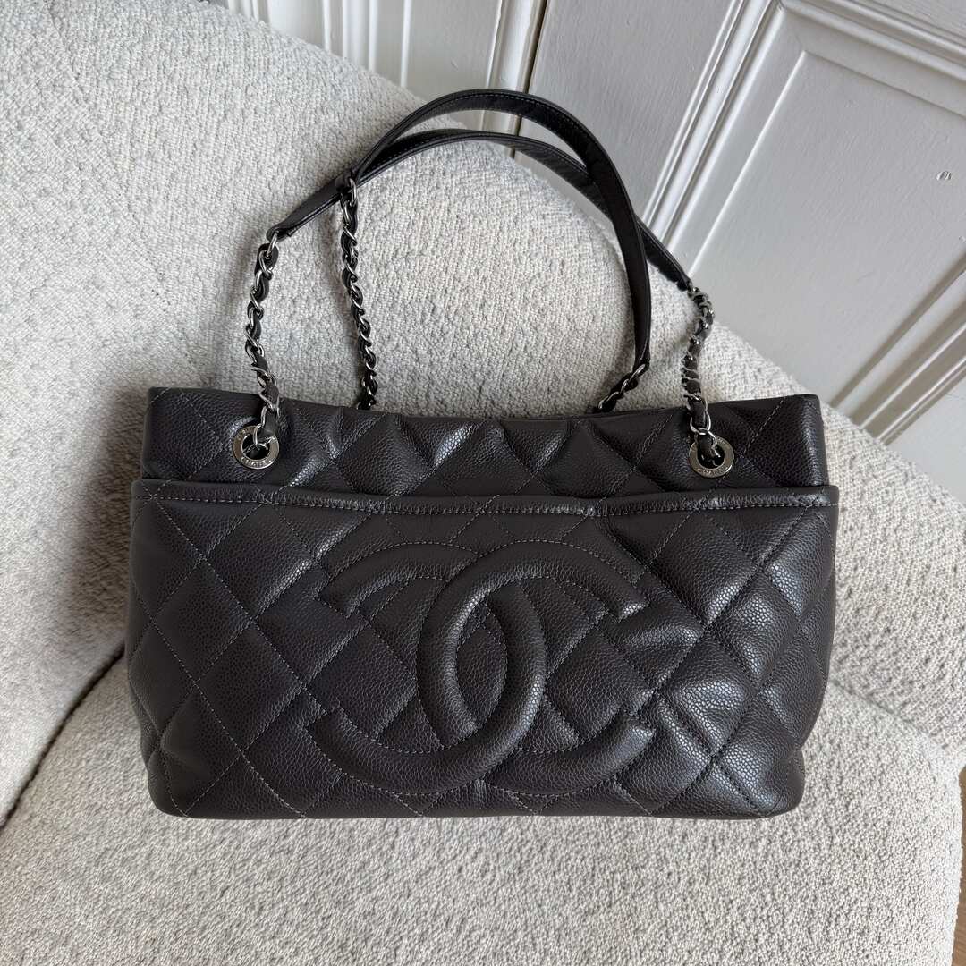 2012 Chanel CC Petite Timeless Caviar Grey Tote Bag