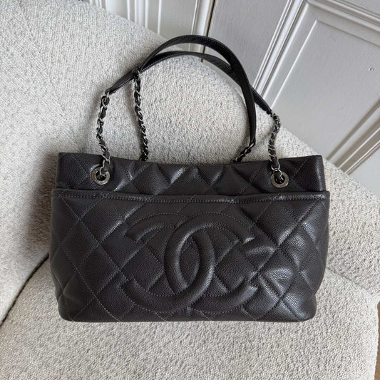 2012 Chanel CC Petite Timeless Caviar Grey Tote Bag