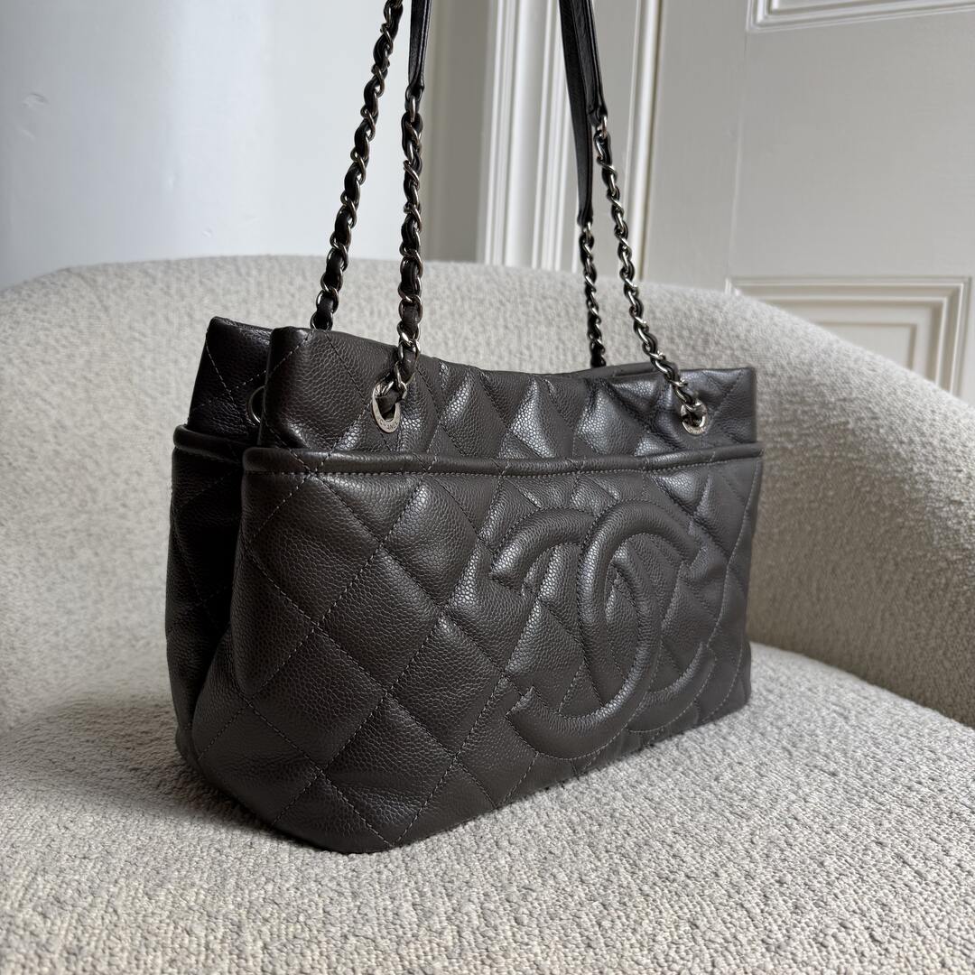 2012 Chanel CC Petite Timeless Caviar Grey Tote Bag