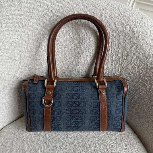 Gucci GG Denim Mini Abbey Boston Shoulder Bag