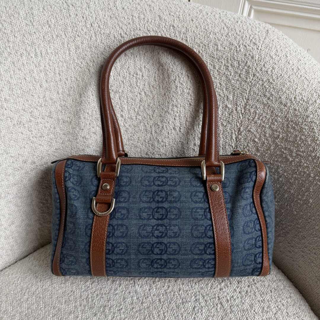 Gucci GG Denim Mini Abbey Boston Shoulder Bag