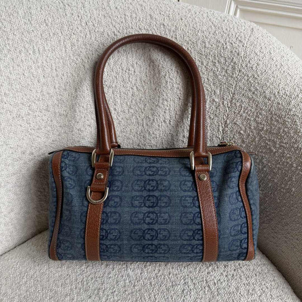 Gucci GG Denim Mini Abbey Boston Shoulder Bag