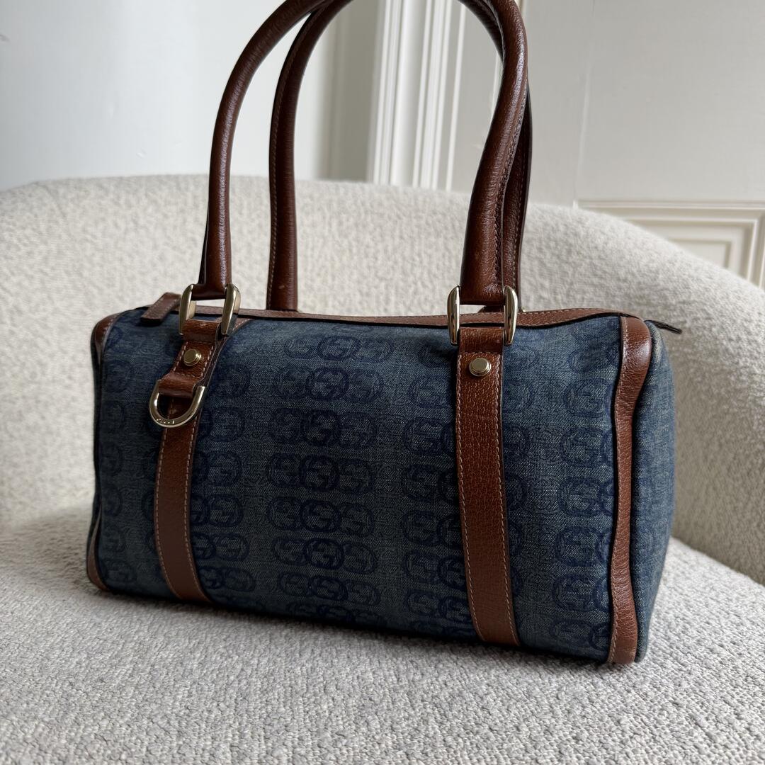Gucci GG Denim Mini Abbey Boston Shoulder Bag