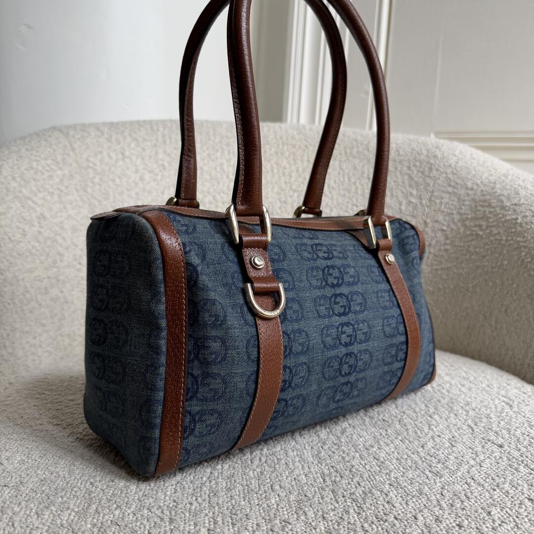 Gucci GG Denim Mini Abbey Boston Shoulder Bag