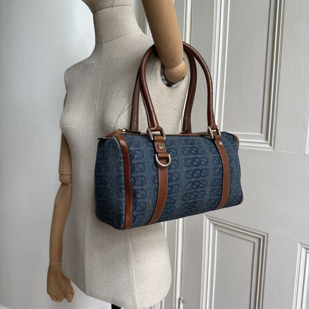 Gucci GG Denim Mini Abbey Boston Shoulder Bag