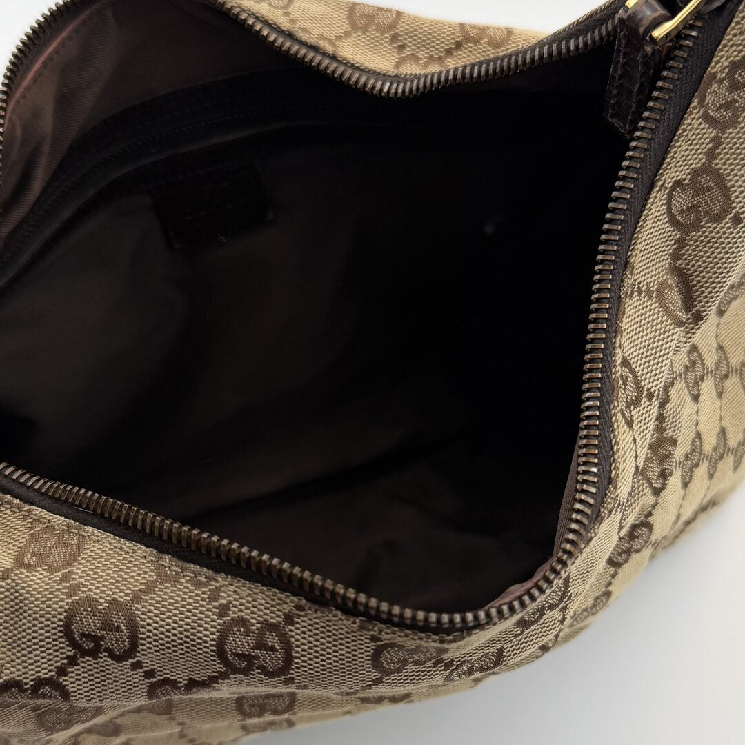 Gucci GG Canvas Horsebit Hobo Brown Shoulder Bag