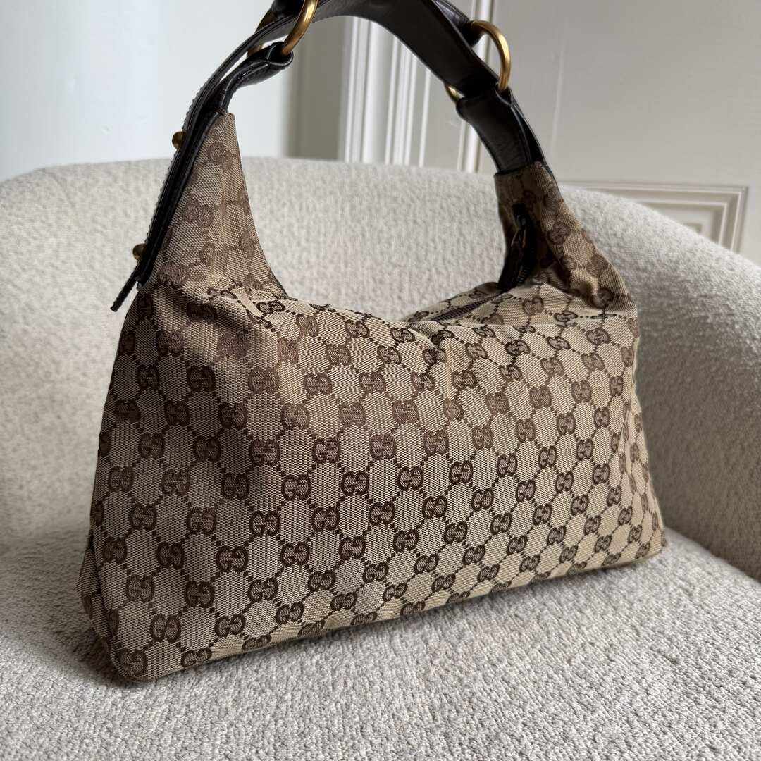 Gucci GG Canvas Horsebit Hobo Brown Shoulder Bag