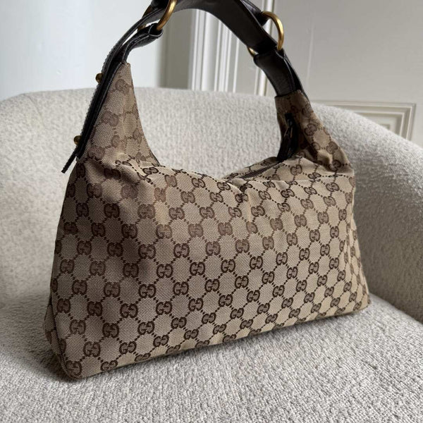 Gucci GG Canvas Horsebit Hobo Brown Shoulder Bag