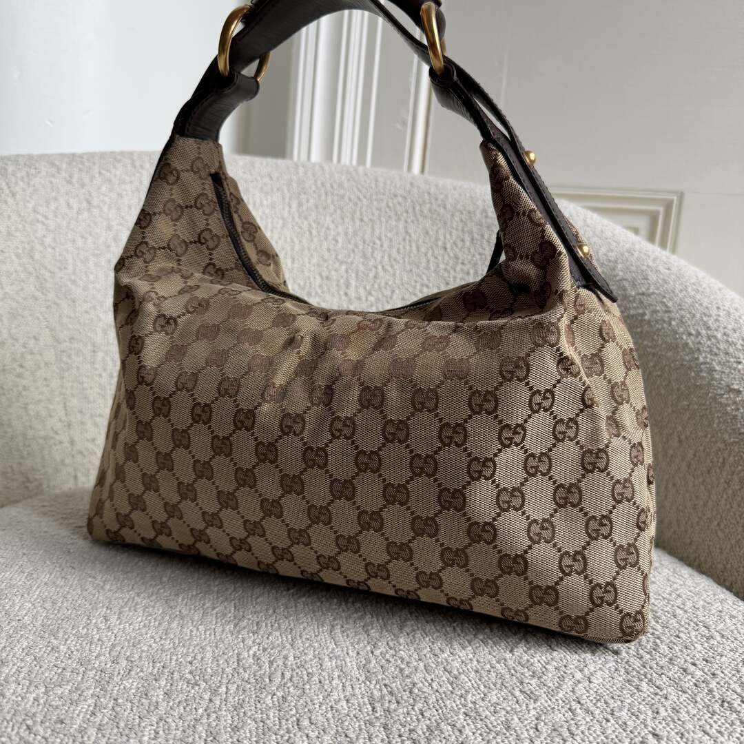 Gucci GG Canvas Horsebit Hobo Brown Shoulder Bag