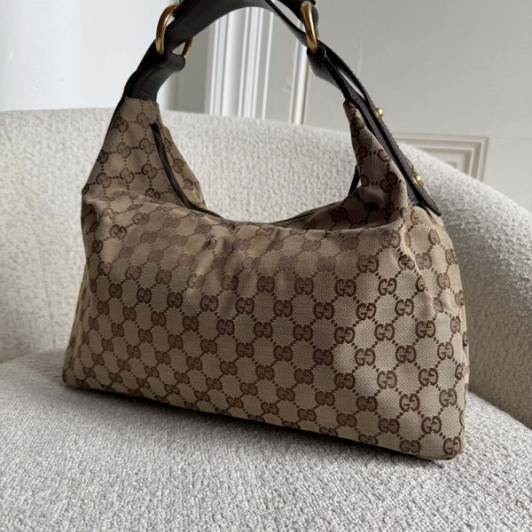 Gucci GG Canvas Horsebit Hobo Brown Shoulder Bag