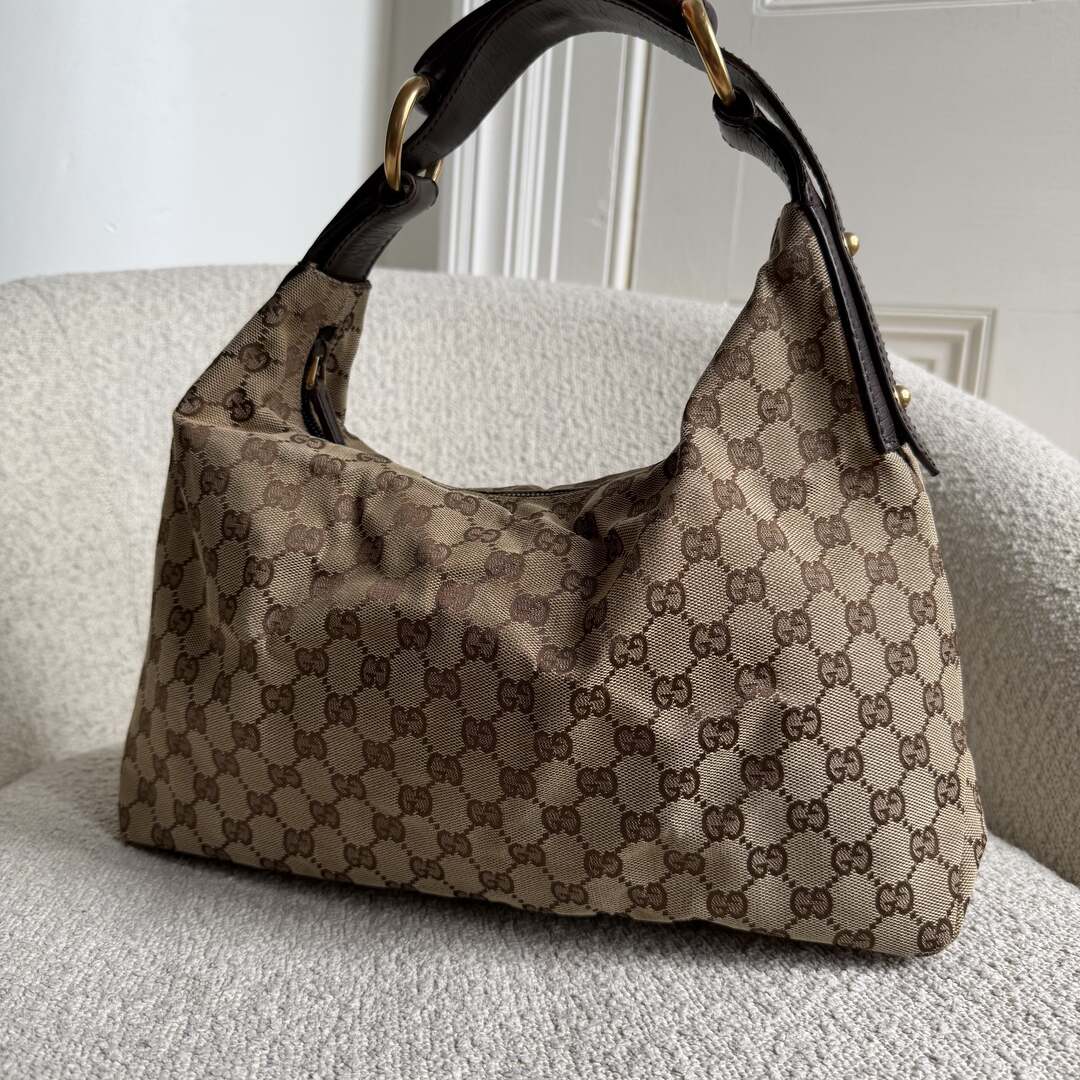 Gucci GG Canvas Horsebit Hobo Brown Shoulder Bag