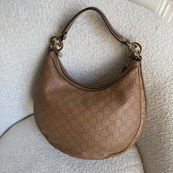 Gucci Guccissima Twins Hobo Brown Leather Shoulder Bag