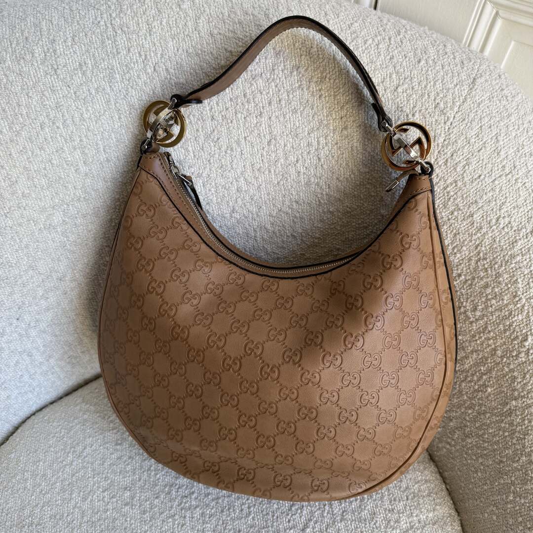 Gucci Guccissima Twins Hobo Brown Leather Shoulder Bag