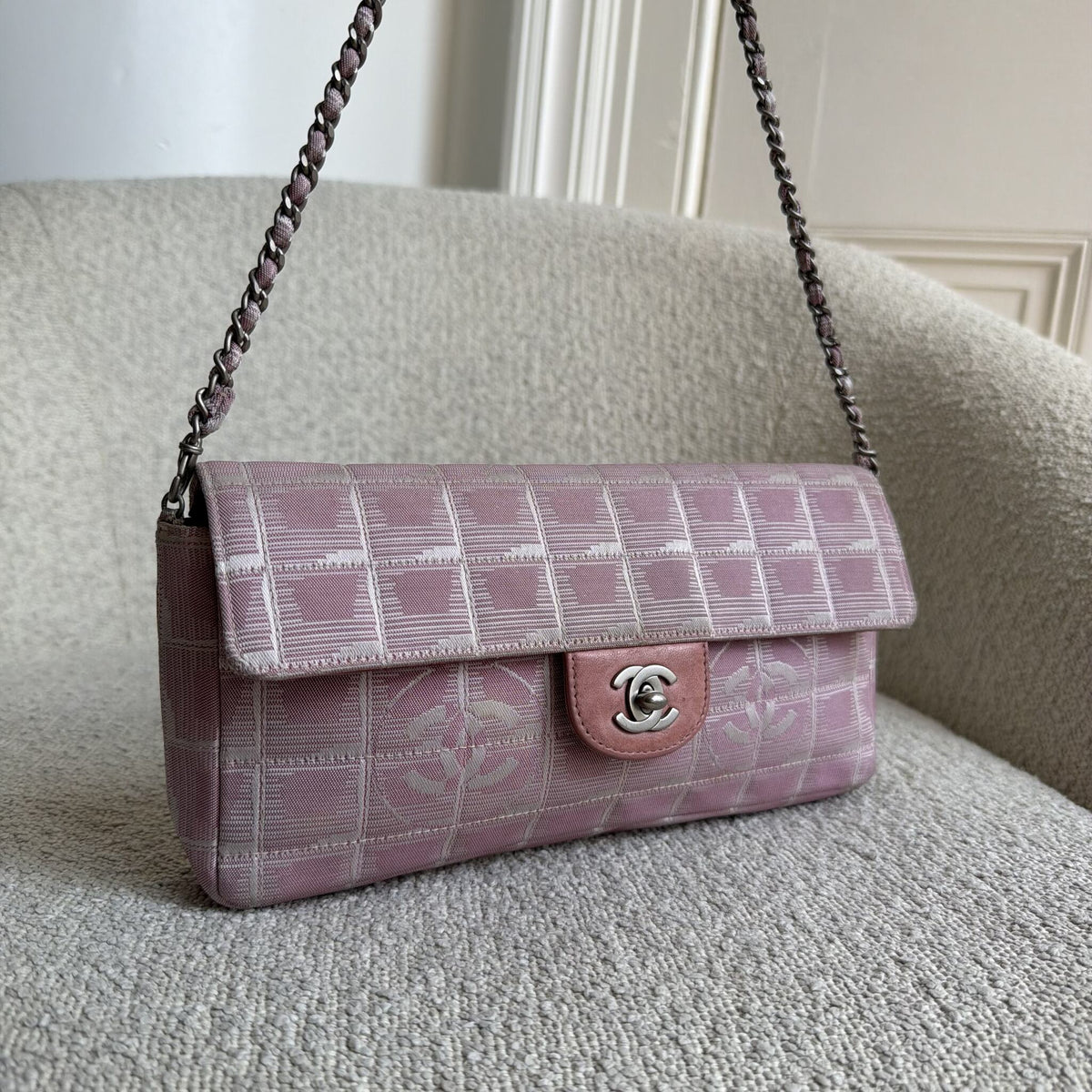 2002 Chanel East West Travel Line Pink Flap Shoulder Bag