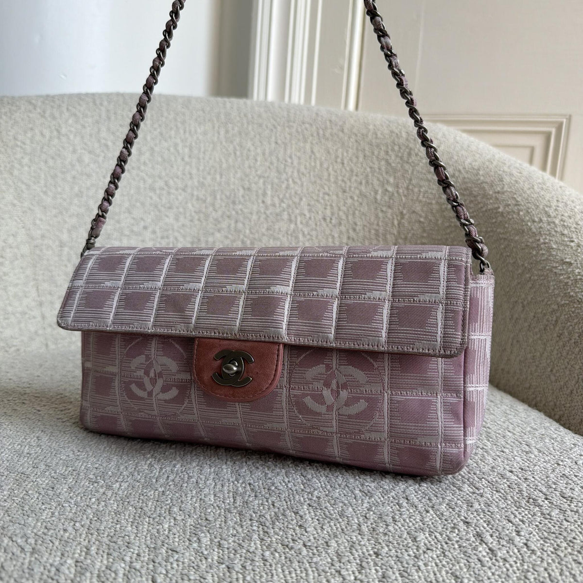 2002 Chanel East West Travel Line Pink Flap Shoulder Bag