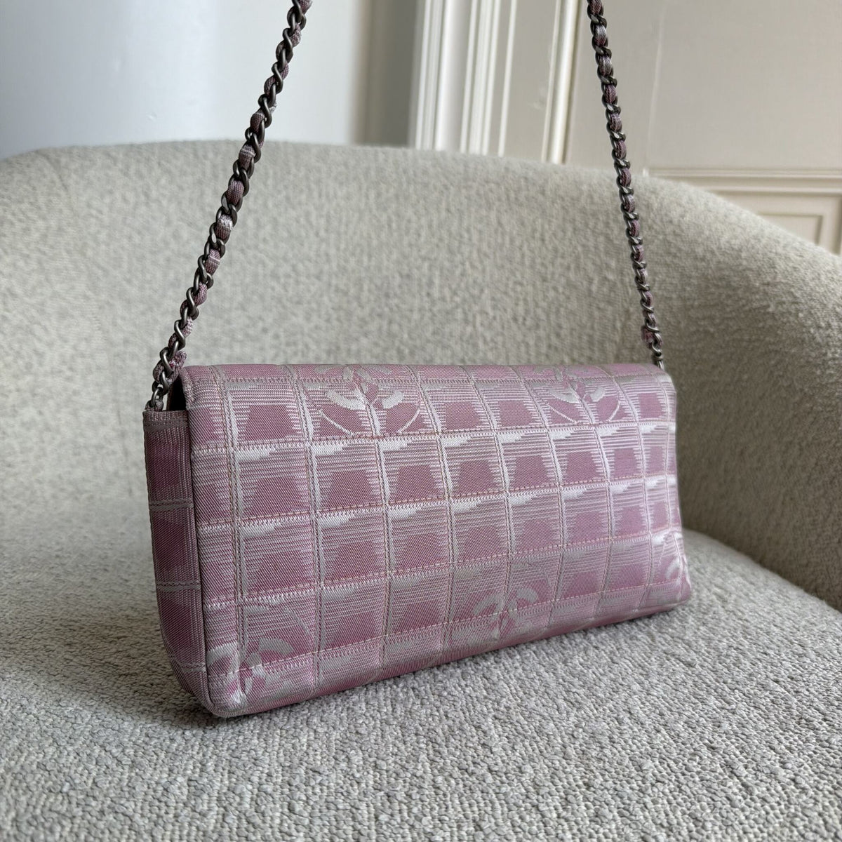 2002 Chanel East West Travel Line Pink Flap Shoulder Bag