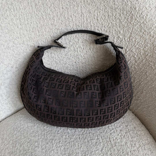 Fendi Zucchino Monogram Hobo Brown Shoulder Bag