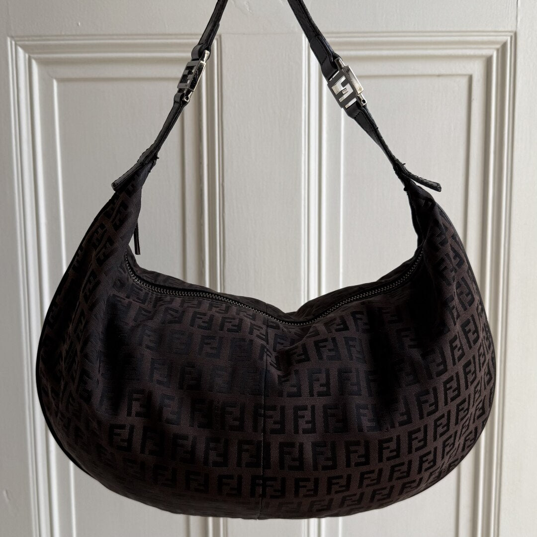 Fendi Zucchino Monogram Hobo Brown Shoulder Bag