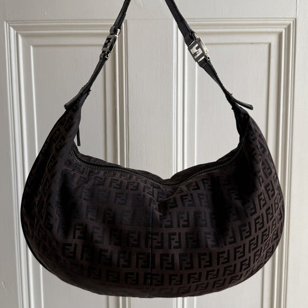 Fendi Zucchino Monogram Hobo Brown Shoulder Bag
