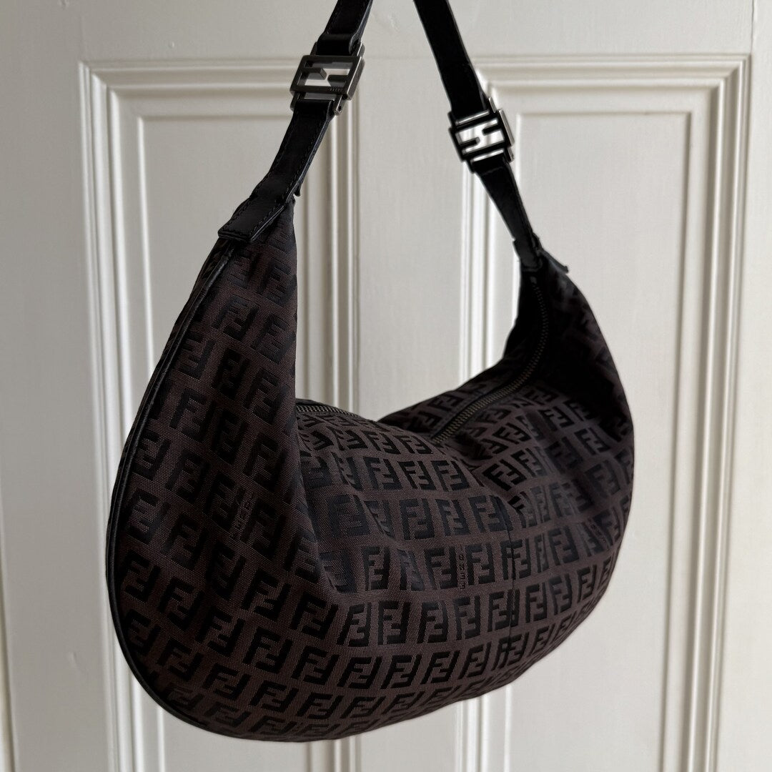Fendi Zucchino Monogram Hobo Brown Shoulder Bag