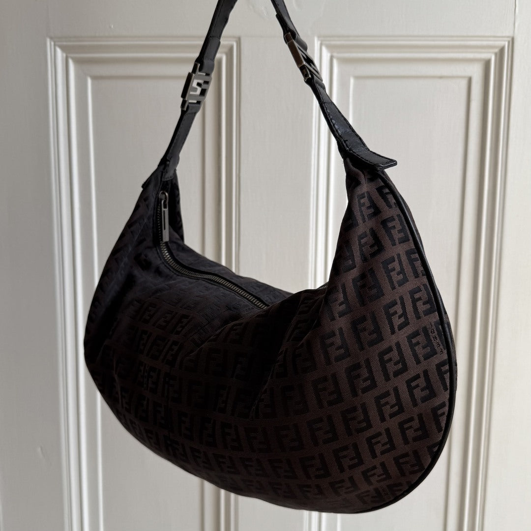 Fendi Zucchino Monogram Hobo Brown Shoulder Bag