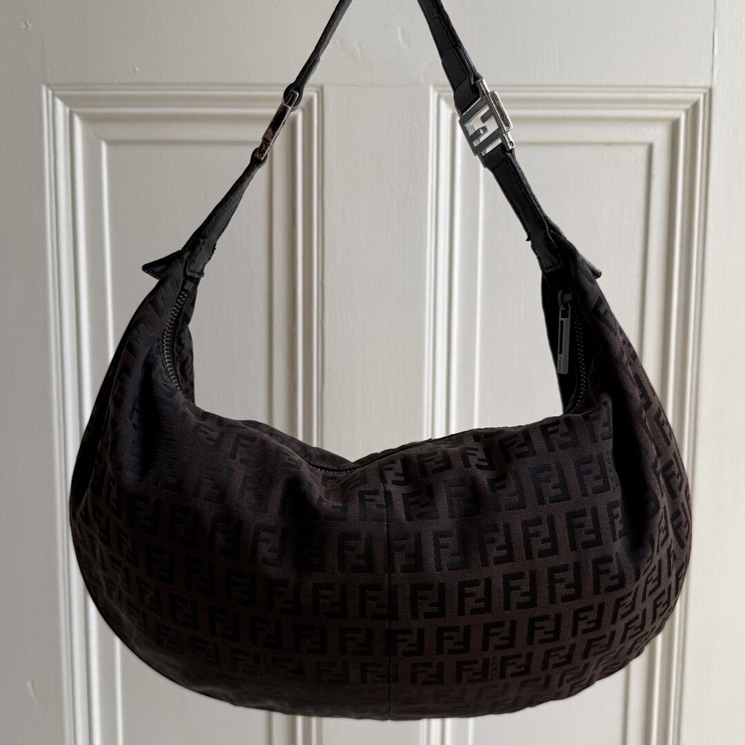 Fendi Zucchino Monogram Hobo Brown Shoulder Bag