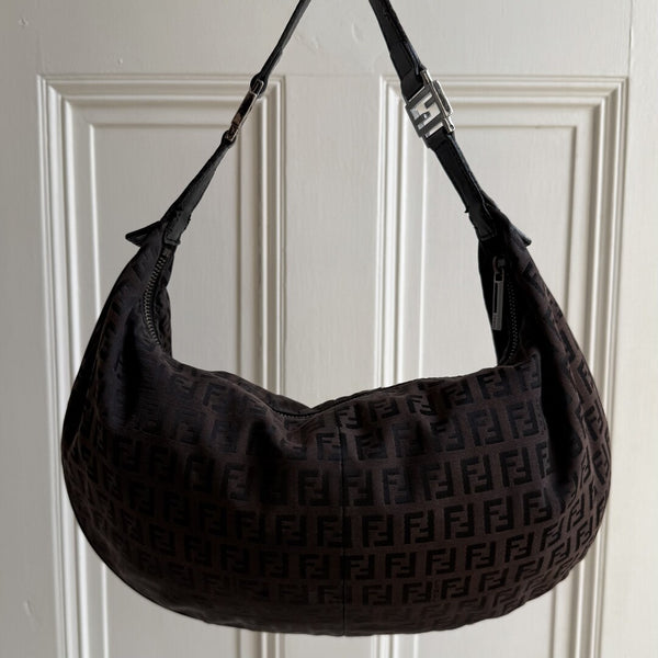 Fendi Zucchino Monogram Hobo Brown Shoulder Bag
