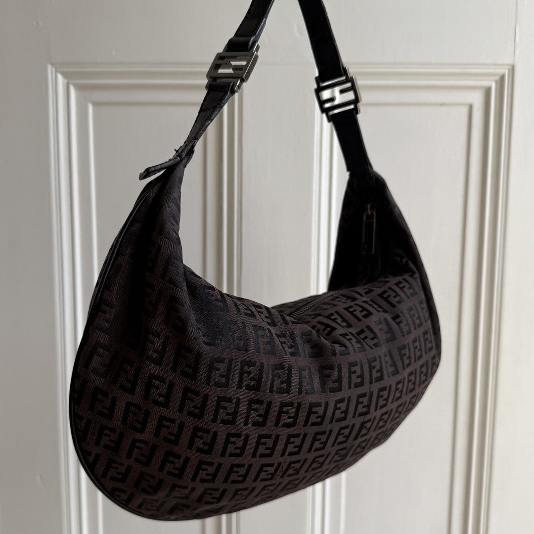 Fendi Zucchino Monogram Hobo Brown Shoulder Bag