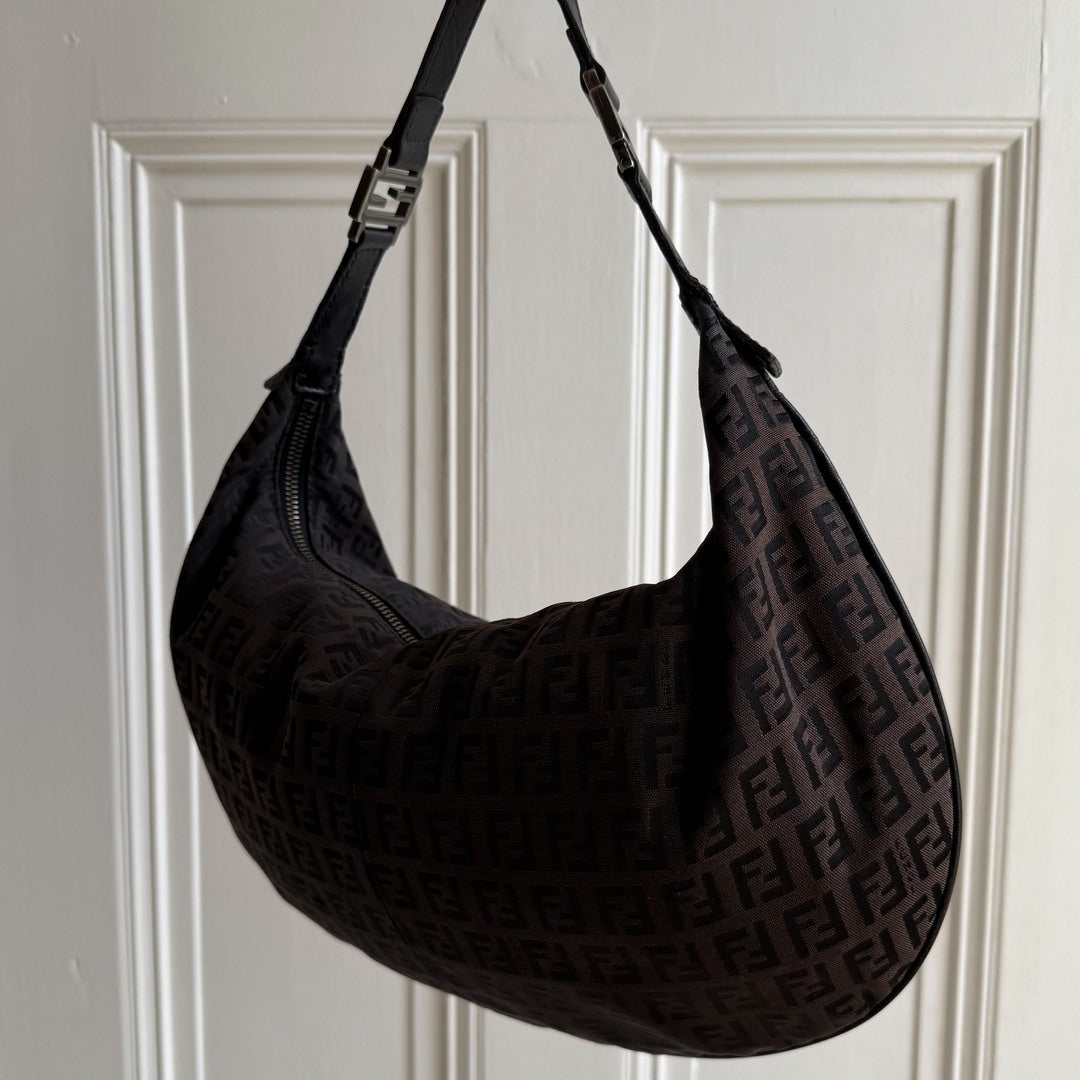 Fendi Zucchino Monogram Hobo Brown Shoulder Bag