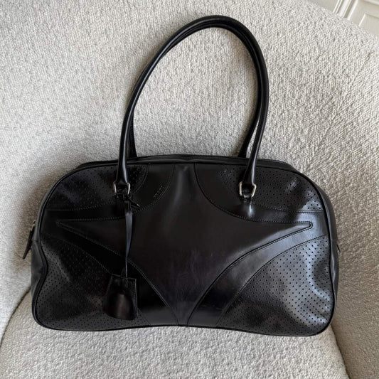 2000s Prada Vitello Bowling Black Leather Handbag